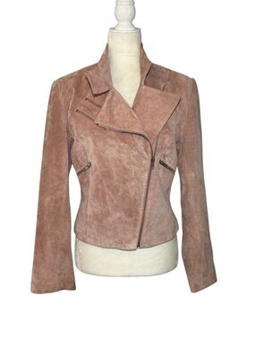 Brandon Thomas dusty rose 100% suede moto jacket - S